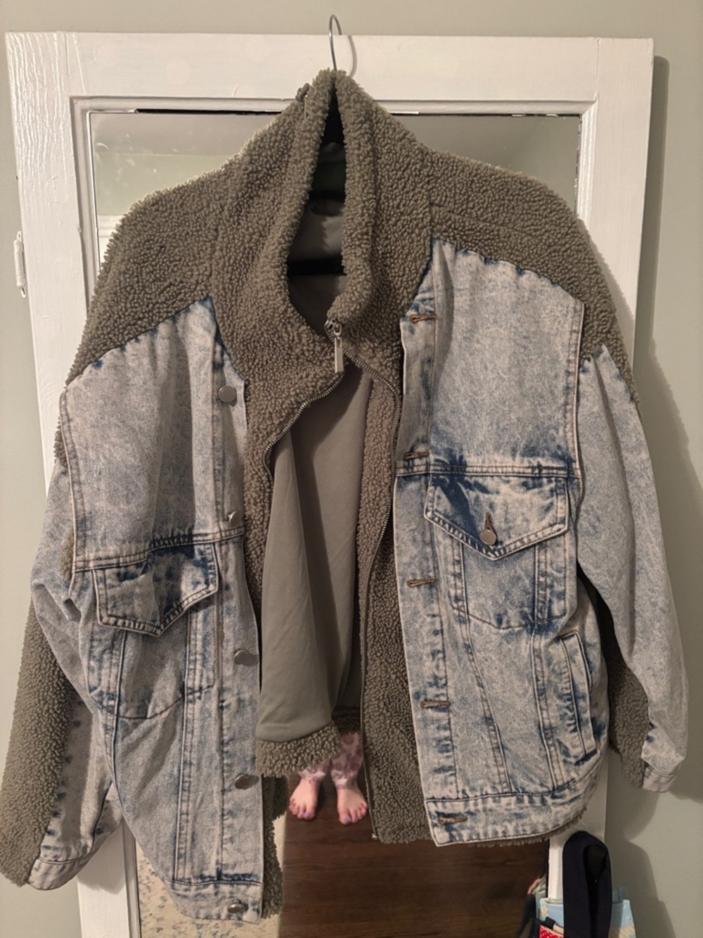 Green Sherpa-Lined Denim Jacket